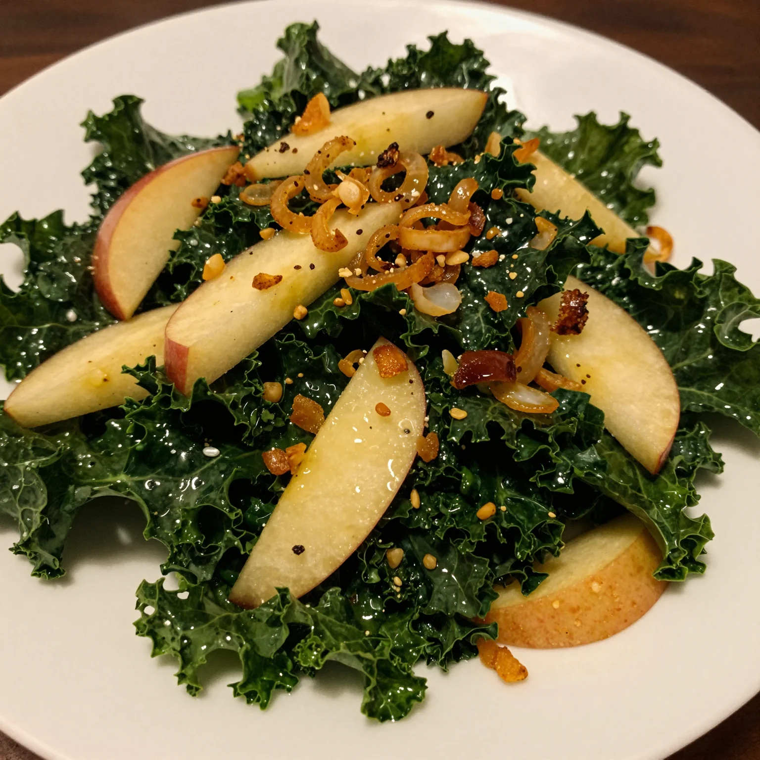 Kale Apple Crispy Shallots Salad