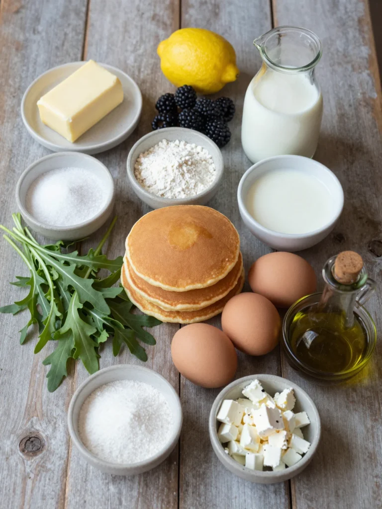 Lemon Pancakes Blackberry Syrup Salad