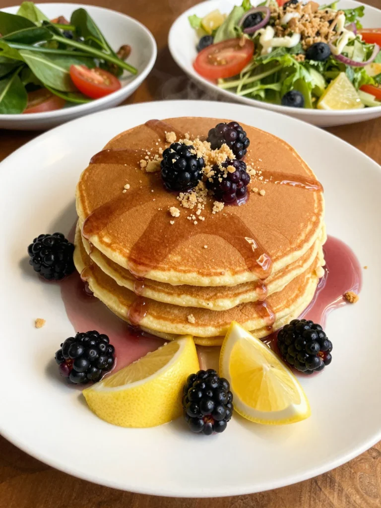 Lemon Pancakes Blackberry Syrup Salad