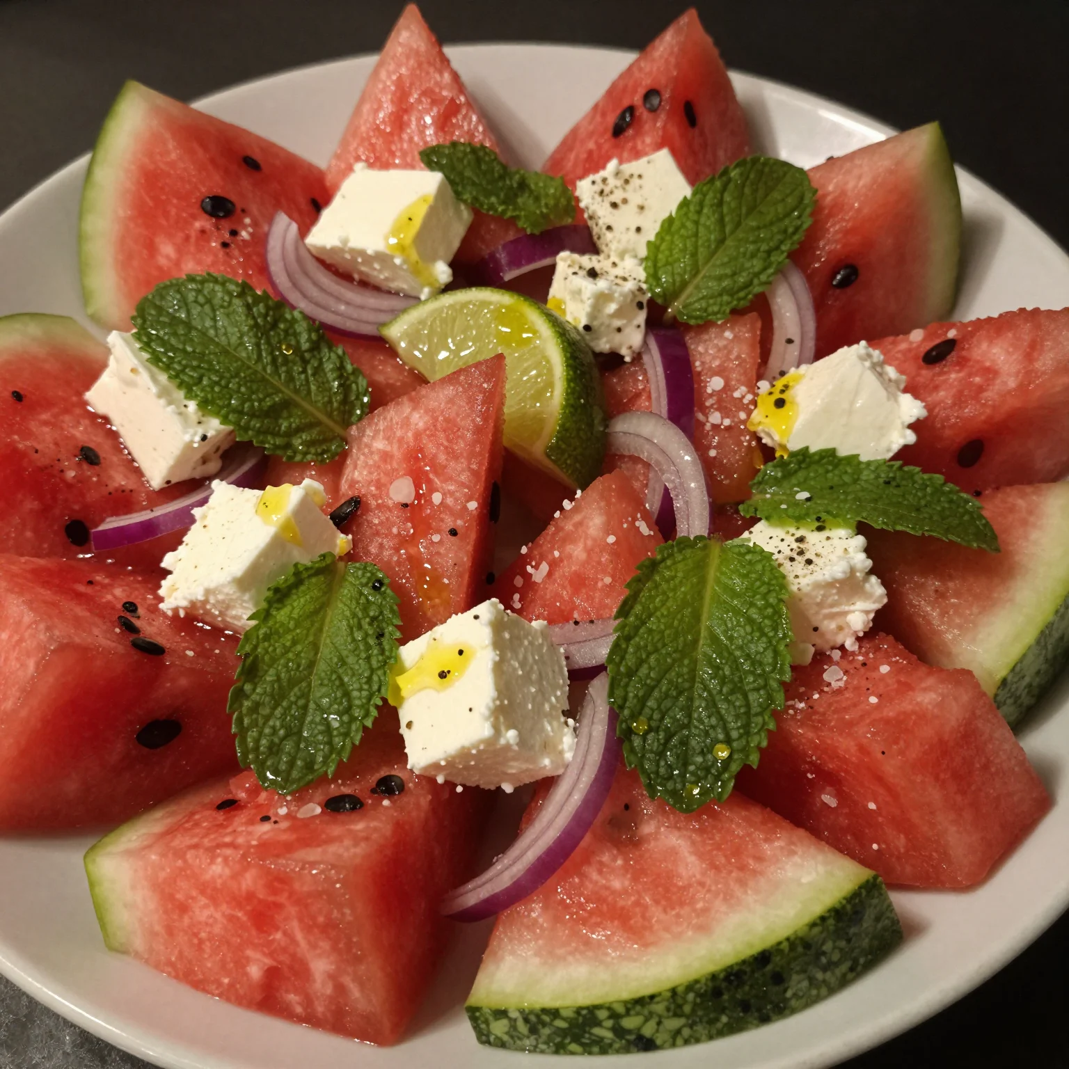 Seasonal Watermelon Feta Mint Salad Variation